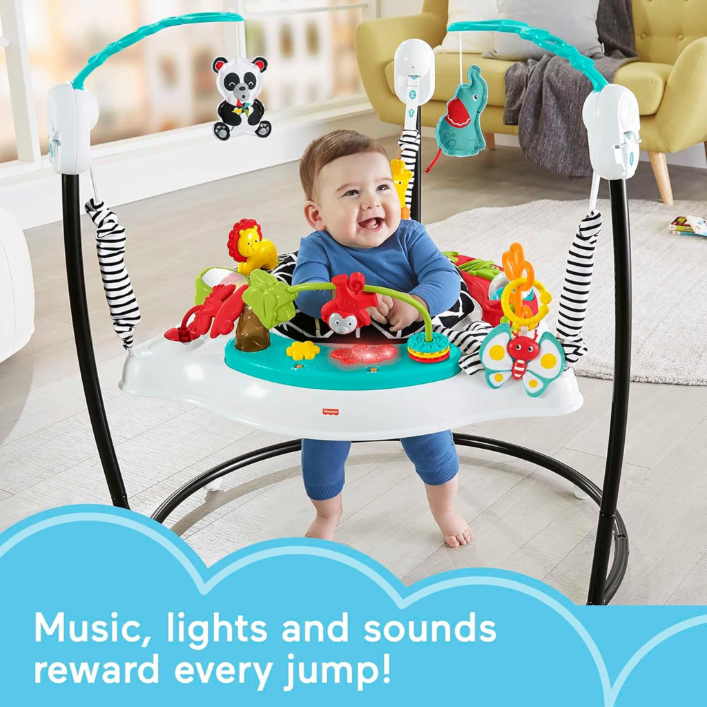 Baby Activity Centers: Image of baby smiling and playing inside the baby activity center.