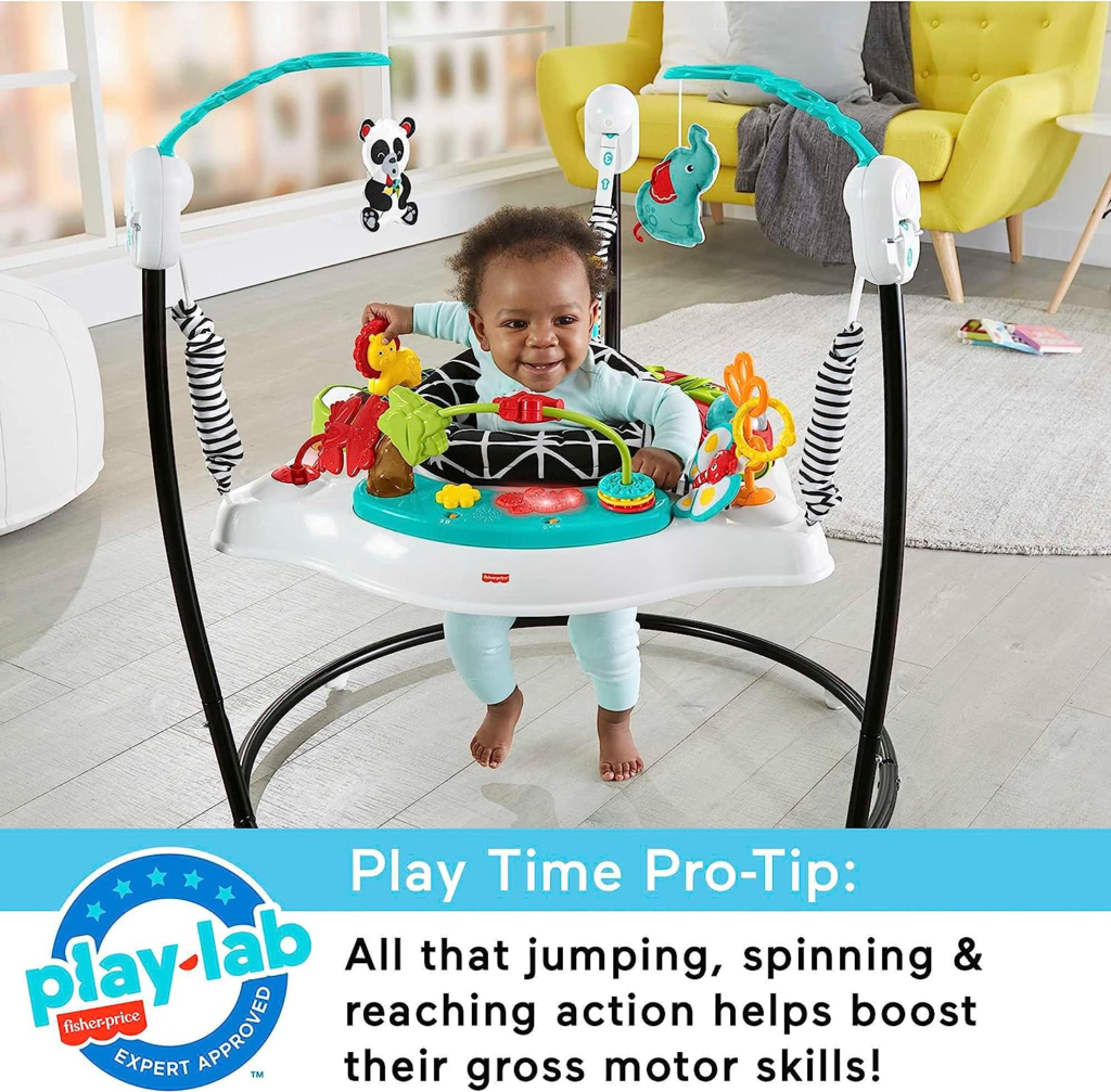 Baby Activity Center: image of a baby standing and playing with various features of a convertible play gym.