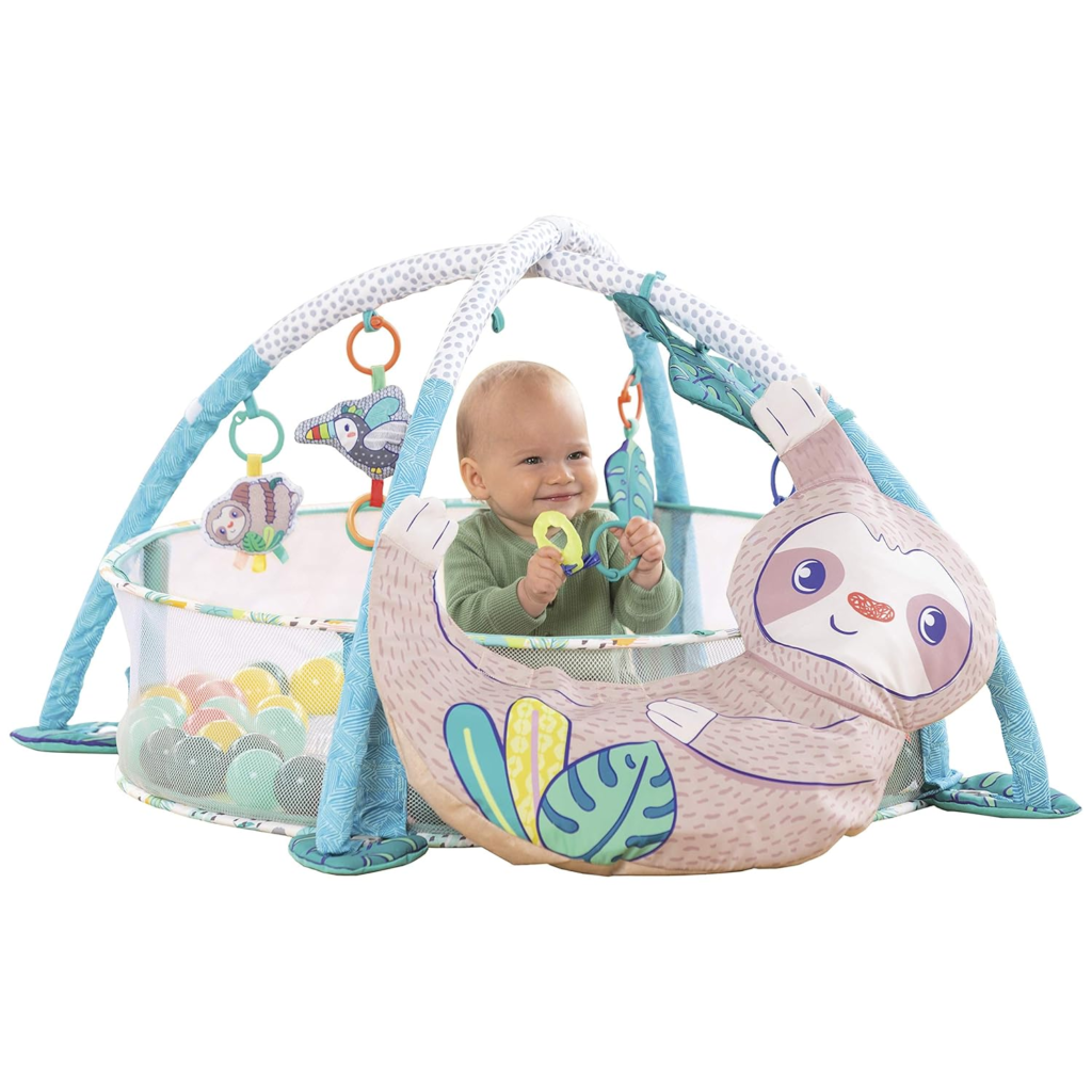 Baby Play Gym: image of an Infantino baby play gym with multiple sensory elements.