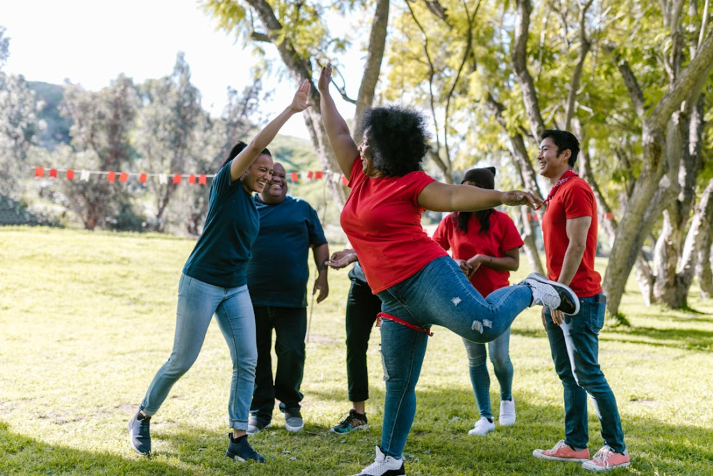 Image of a team-building event: This 
 can represent the creation of a connected and supportive culture.